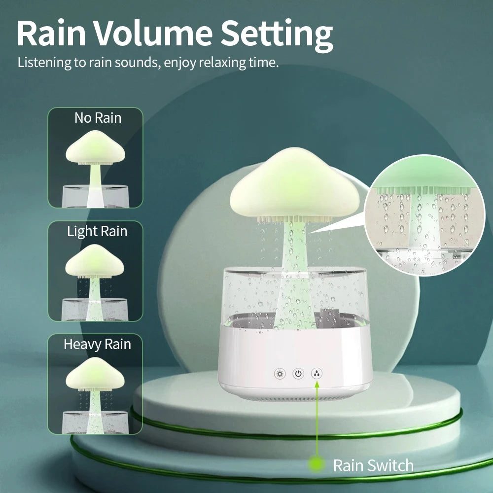 Mushroom Rain Air Humidifier Electric Aroma Diffuser Rain Cloud Smell Distributor Relax Water Drops Sounds Colorful Night Lights